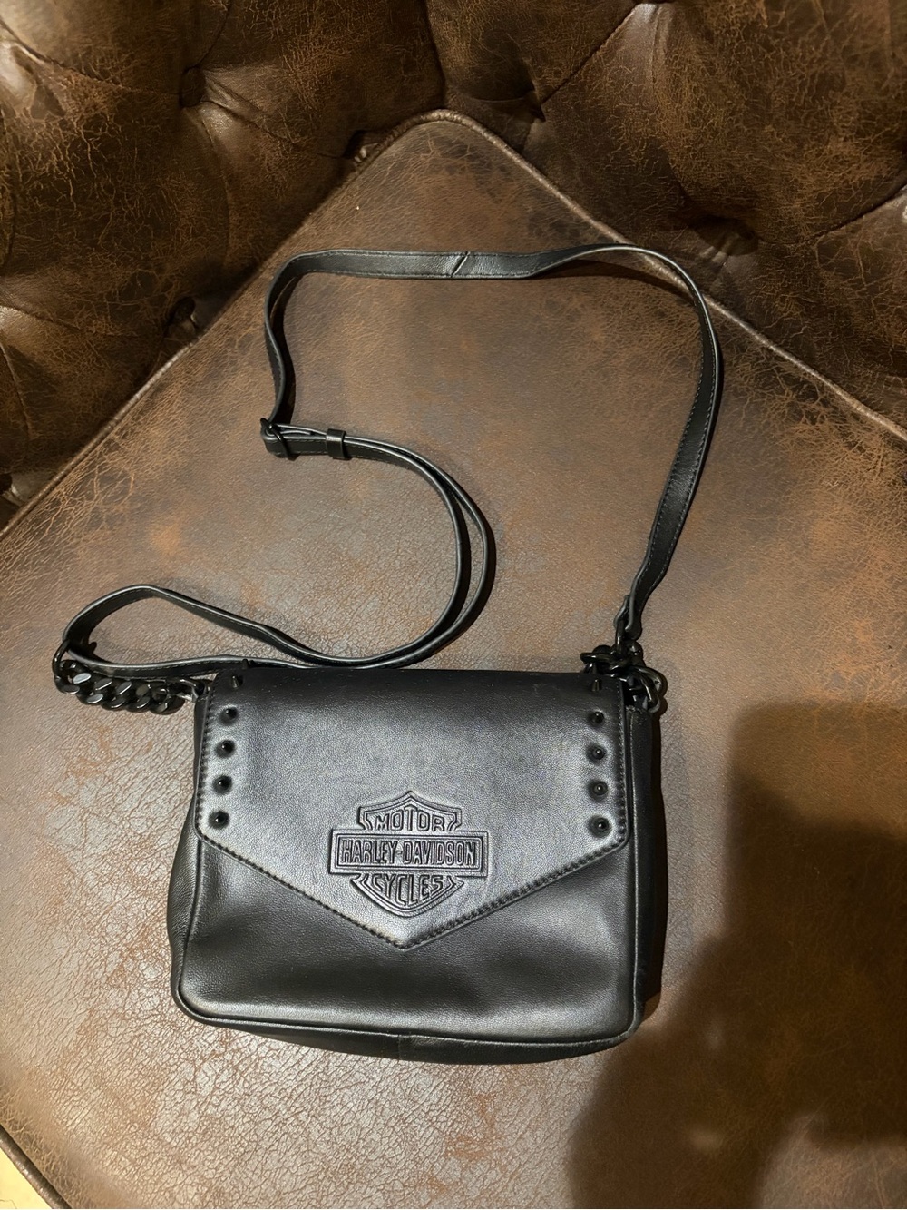 Harley-Davidson Black Studded Leather Crossbody Bag